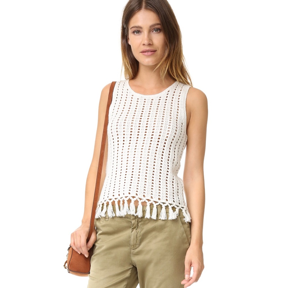 Madewell fringe ivory crochet top